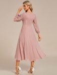 Glitter Twist Knot See-Through Long Sleeve Wedding Guest Dress – Dusty Rose