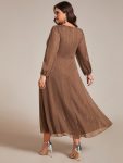 Glitter Twist Knot See-Through Long Sleeve Wedding Guest Dress – Brown