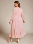 Glitter Twist Knot See-Through Long Sleeve Wedding Guest Dress – Pink