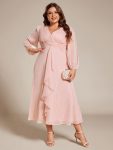 Glitter Twist Knot See-Through Long Sleeve Wedding Guest Dress – Pink