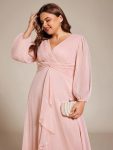 Glitter Twist Knot See-Through Long Sleeve Wedding Guest Dress – Pink