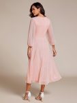 Glitter Twist Knot See-Through Long Sleeve Wedding Guest Dress – Pink