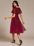 Short Sleeves Leaf Sequin A-Line Midi Formal Wedding Guest Dress – Burgundy