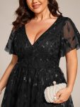 Short Sleeves Leaf Sequin A-Line Midi Formal Wedding Guest Dress – Black