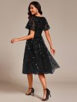Short Sleeves Leaf Sequin A-Line Midi Formal Wedding Guest Dress – Black