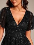 Short Sleeves Leaf Sequin A-Line Midi Formal Wedding Guest Dress – Black