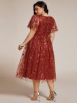 Short Sleeves Leaf Sequin A-Line Midi Formal Wedding Guest Dress – Burnt Orange