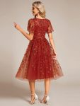 Short Sleeves Leaf Sequin A-Line Midi Formal Wedding Guest Dress – Burnt Orange