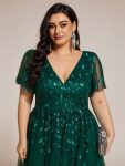 Short Sleeves Leaf Sequin A-Line Midi Formal Wedding Guest Dress – Dark Green