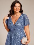Short Sleeves Leaf Sequin A-Line Midi Formal Wedding Guest Dress – Dusty Blue