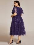 Short Sleeves Leaf Sequin A-Line Midi Formal Wedding Guest Dress – Dark Purple
