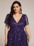 Short Sleeves Leaf Sequin A-Line Midi Formal Wedding Guest Dress – Dark Purple