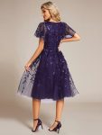 Short Sleeves Leaf Sequin A-Line Midi Formal Wedding Guest Dress – Dark Purple