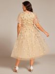 Short Sleeves Leaf Sequin A-Line Midi Formal Wedding Guest Dress – Gold