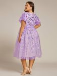 Short Sleeves Leaf Sequin A-Line Midi Formal Wedding Guest Dress – Lavender