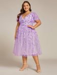 Short Sleeves Leaf Sequin A-Line Midi Formal Wedding Guest Dress – Lavender
