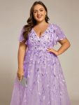 Short Sleeves Leaf Sequin A-Line Midi Formal Wedding Guest Dress – Lavender