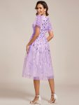 Short Sleeves Leaf Sequin A-Line Midi Formal Wedding Guest Dress – Lavender