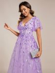 Short Sleeves Leaf Sequin A-Line Midi Formal Wedding Guest Dress – Lavender