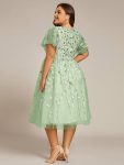 Short Sleeves Leaf Sequin A-Line Midi Formal Wedding Guest Dress – Mint Green