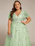 Short Sleeves Leaf Sequin A-Line Midi Formal Wedding Guest Dress – Mint Green