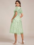 Short Sleeves Leaf Sequin A-Line Midi Formal Wedding Guest Dress – Mint Green