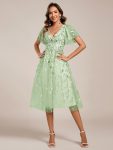 Short Sleeves Leaf Sequin A-Line Midi Formal Wedding Guest Dress – Mint Green
