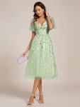 Short Sleeves Leaf Sequin A-Line Midi Formal Wedding Guest Dress – Mint Green