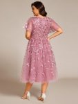 Short Sleeves Leaf Sequin A-Line Midi Formal Wedding Guest Dress – Purple Orchid