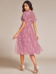 Short Sleeves Leaf Sequin A-Line Midi Formal Wedding Guest Dress – Purple Orchid