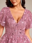 Short Sleeves Leaf Sequin A-Line Midi Formal Wedding Guest Dress – Purple Orchid