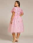 Short Sleeves Leaf Sequin A-Line Midi Formal Wedding Guest Dress – Pink