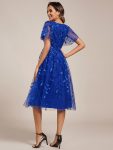 Short Sleeves Leaf Sequin A-Line Midi Formal Wedding Guest Dress – Sapphire Blue