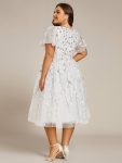 Short Sleeves Leaf Sequin A-Line Midi Formal Wedding Guest Dress – White