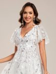 Short Sleeves Leaf Sequin A-Line Midi Formal Wedding Guest Dress – White