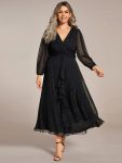 Glitter Twist Knot See-Through Long Sleeve Wedding Guest Dress – Black