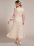 Glitter Twist Knot See-Through Long Sleeve Wedding Guest Dress – Champagne