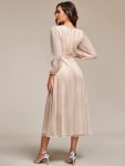 Glitter Twist Knot See-Through Long Sleeve Wedding Guest Dress – Champagne