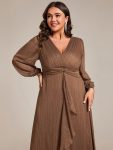 Glitter Twist Knot See-Through Long Sleeve Wedding Guest Dress – Brown